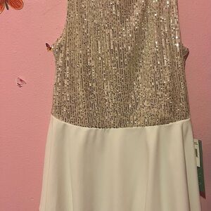 Sparkling Sequin Juniors Dress - Cream and Gold